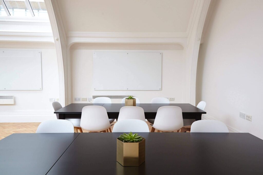 Minimalist modern office meeting room.