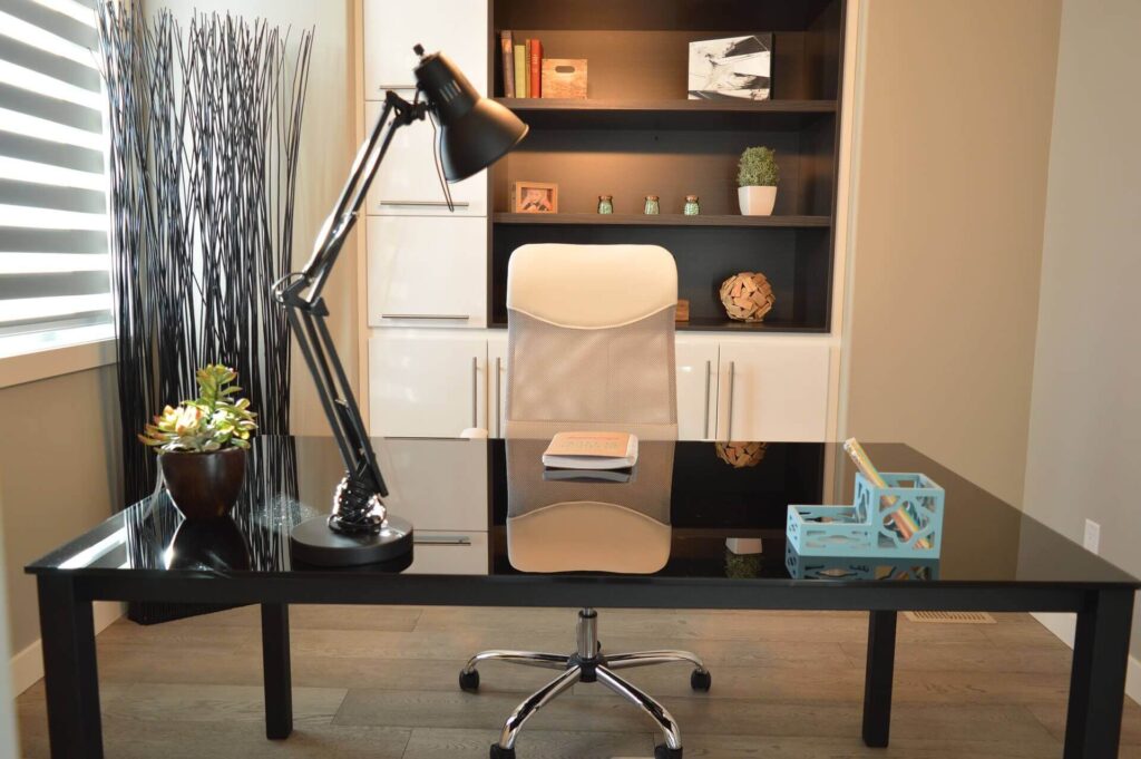 Modern home office workspace desk.