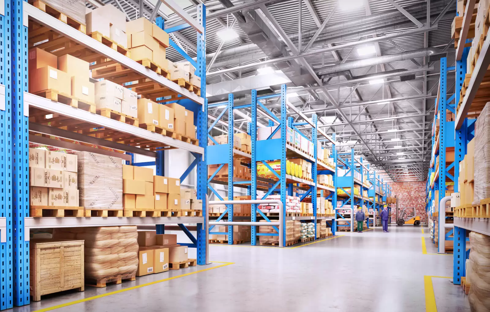 Large warehouse, full of boxes.