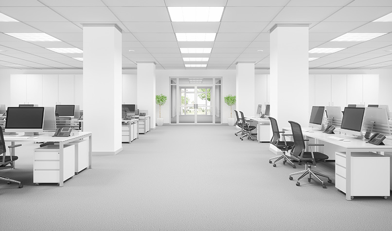 Modern, minimalist office interior.