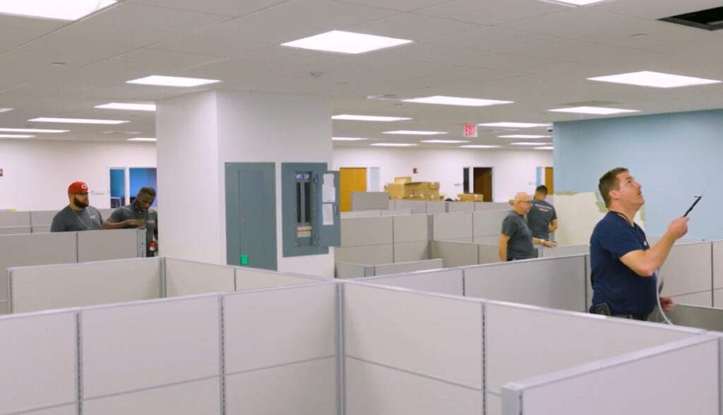 Office cubicle installation in progress.