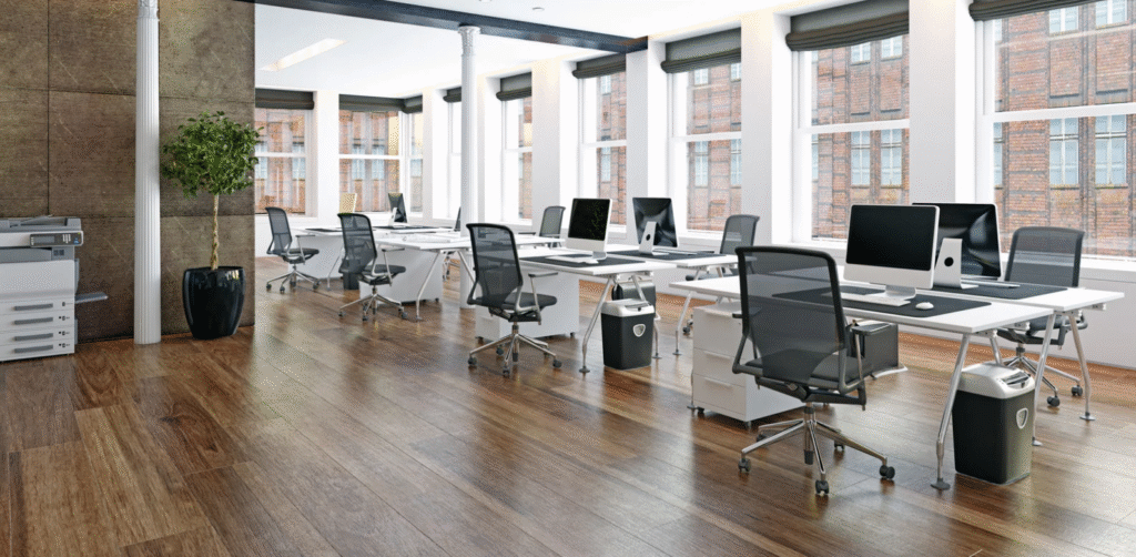 Modern bright office workspace.